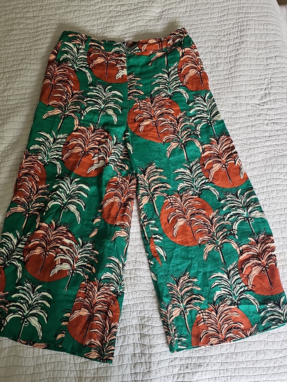 Nicole Miller 100% Linen Pants Size L Wide Leg Beach Vacation